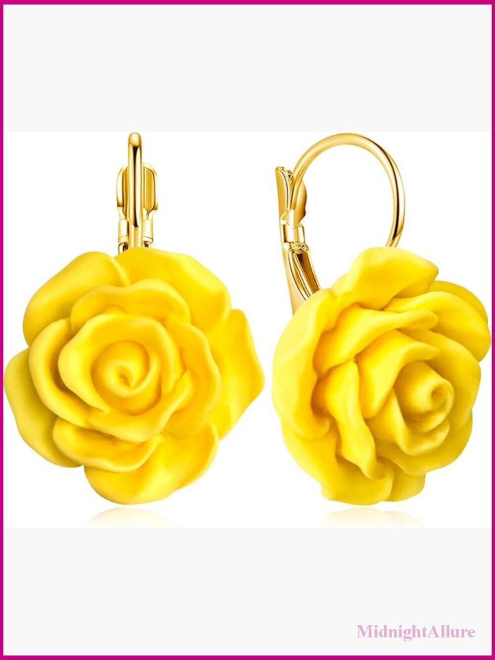 Boho Dainty Acrylic Flower Leverback Dangle Drop Earrings Sparkly Gold